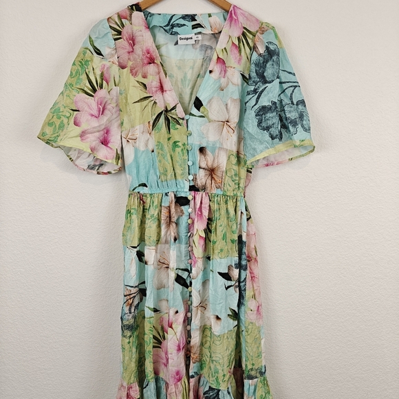 Desigual Nwot Cherry blossom midi Button Up dress Multi Floral Print Size XS - Picture 7 of 16